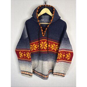 Vintage Hand Knit Hoodie Sweater Women M Nordic Wool Baja Style
